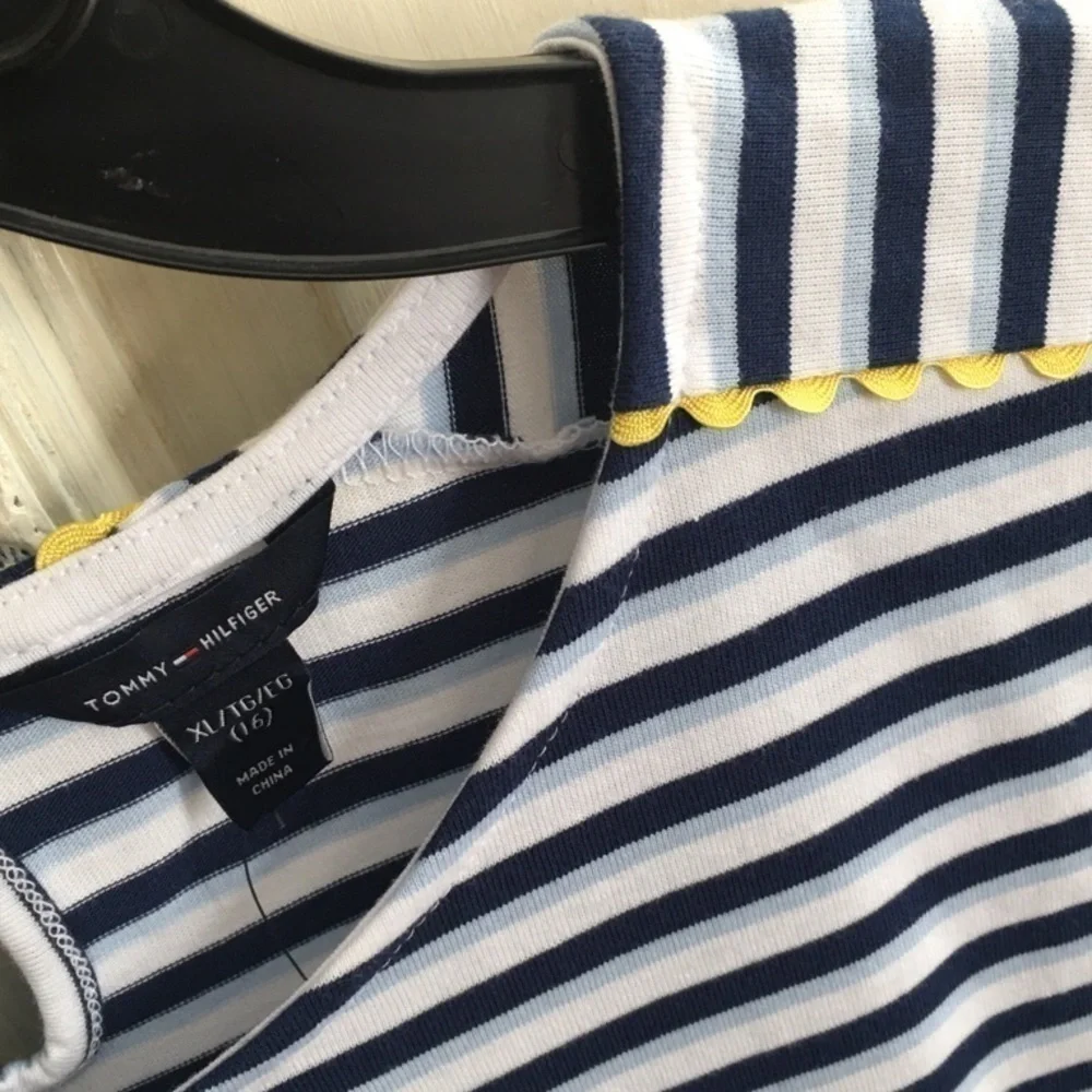 𝅺TOMMY Hilfiger Girls Flag Blue Striped Dress